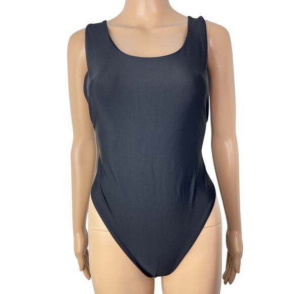 Aerie Super Scoop Black Plunging Back One Piece Swimsuit - Picture 2 of 11